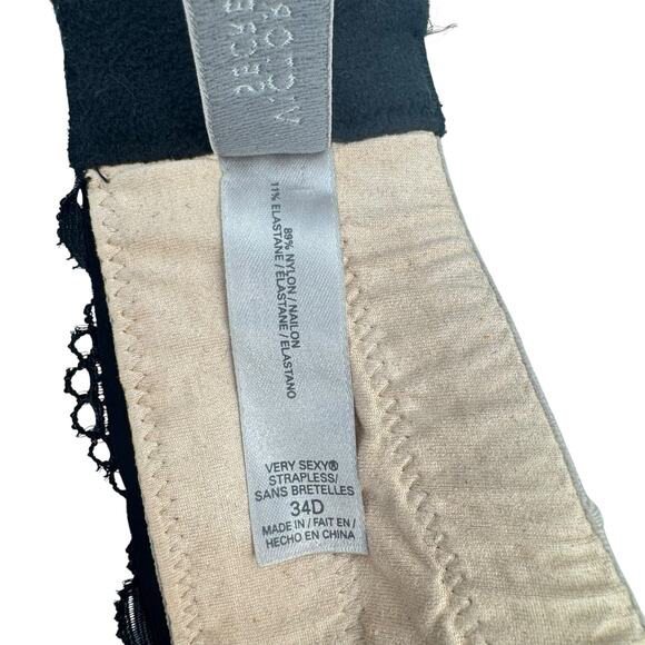 Victoria’s Secret 34D Very Sexy Strapless Black & Gold Lace Bra - Picture 6 of 6